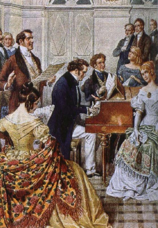 franz von schober play the piano when Schubert oil painting picture